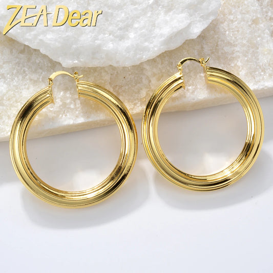 ZeaDear 65MM Big Circle Hoop Earring For Women Gold Plated Thick Large Drop Ear Jewelry For Dubai African Wedding Gift 2024 New