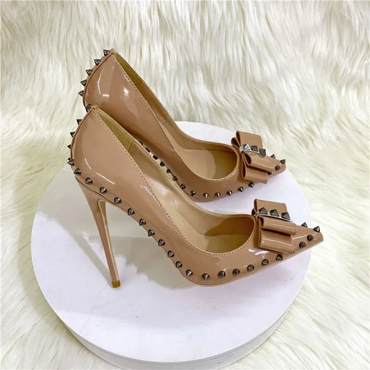 Heelgoo 2025 Newly 12cm 10cm 8cm Spikes Bow Women Sexy Pointy Toe High Heel Shoes Party Dress Stiletto Pumps Plus Size 33-46