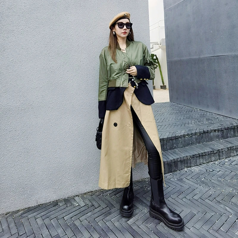 Military-Inspired Two-Tone Trench Coat