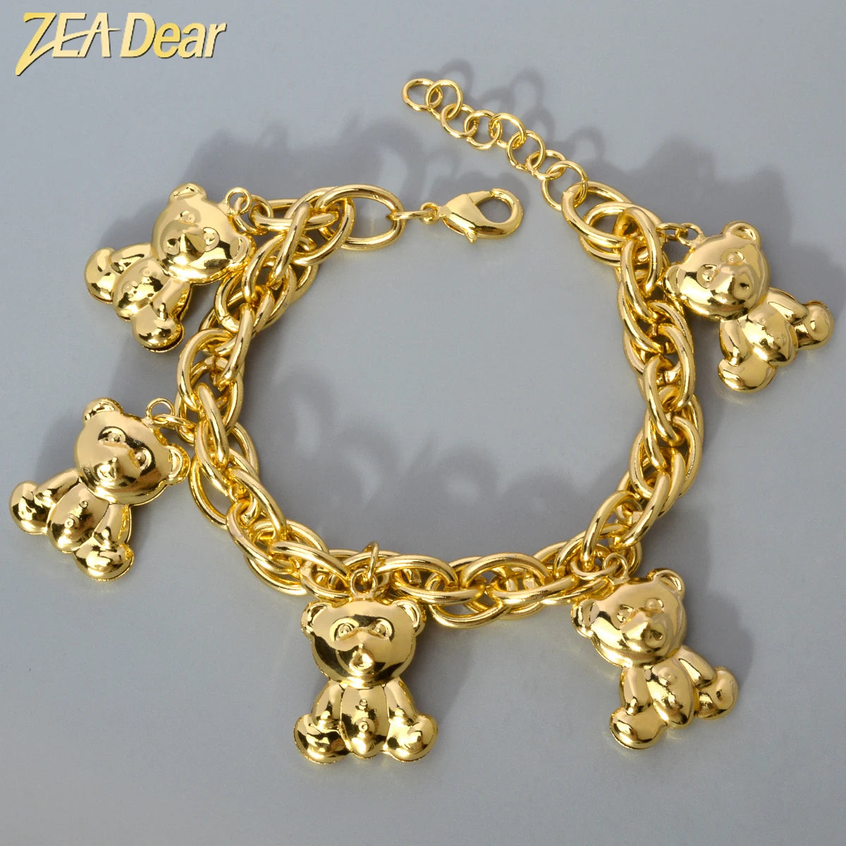 African Fashion Gold Plated Charm Bracelets Bear Pendant Copper Bracelets For Women Lover Adjustable Chain Bracelet Party Gifts